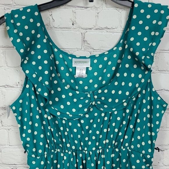 Motherhood Maternity Teal Polka Dot Ruffle Dress Crepe Chiffon Sleeveless Small - Picture 4 of 9